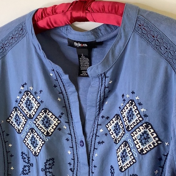 STYLE & CO Embroidered Top L Coastal Granny - Picture 2 of 10